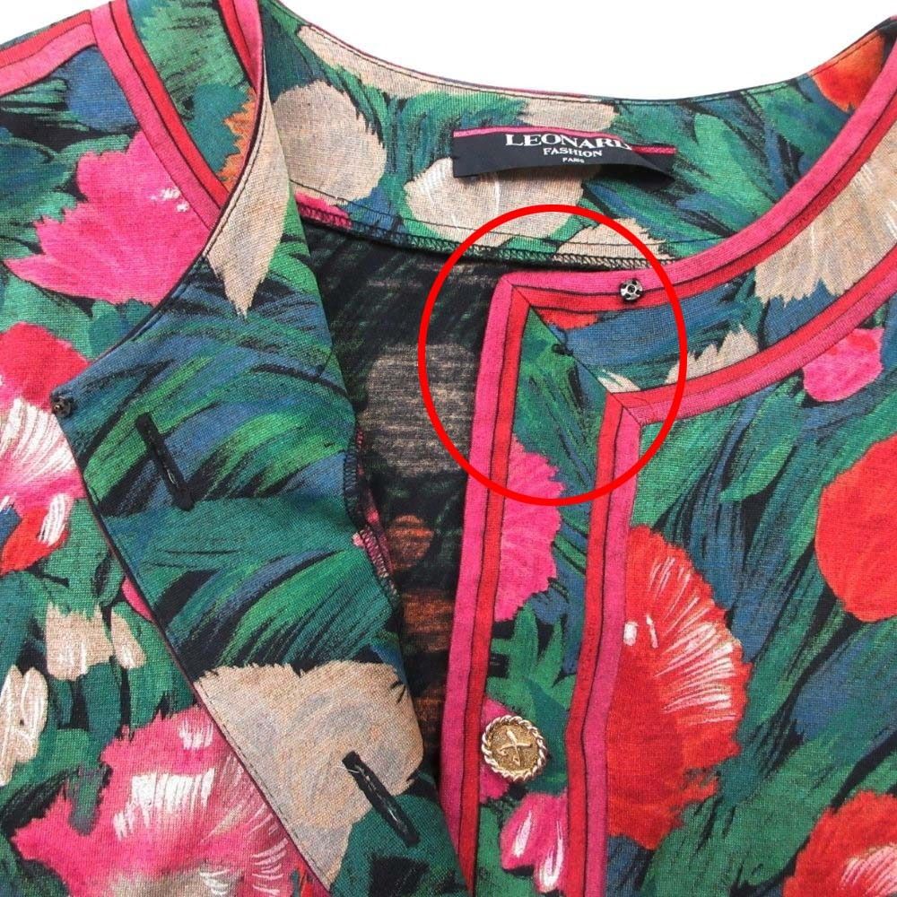 良品 LEONARD レオナール 花柄 ウールシルク ノーカラー 良品 LEONARD レオナール 花柄 ウールシルク ノーカラー