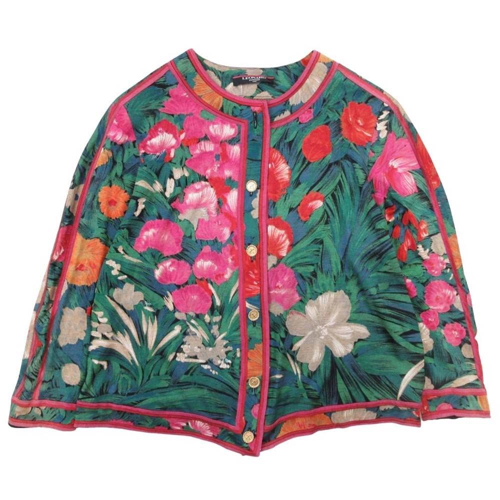 レオナール　花柄　ニット　ジャケット LEONARD セットアップ ジャケットスカート 花柄 レディース SIZE 9AR
