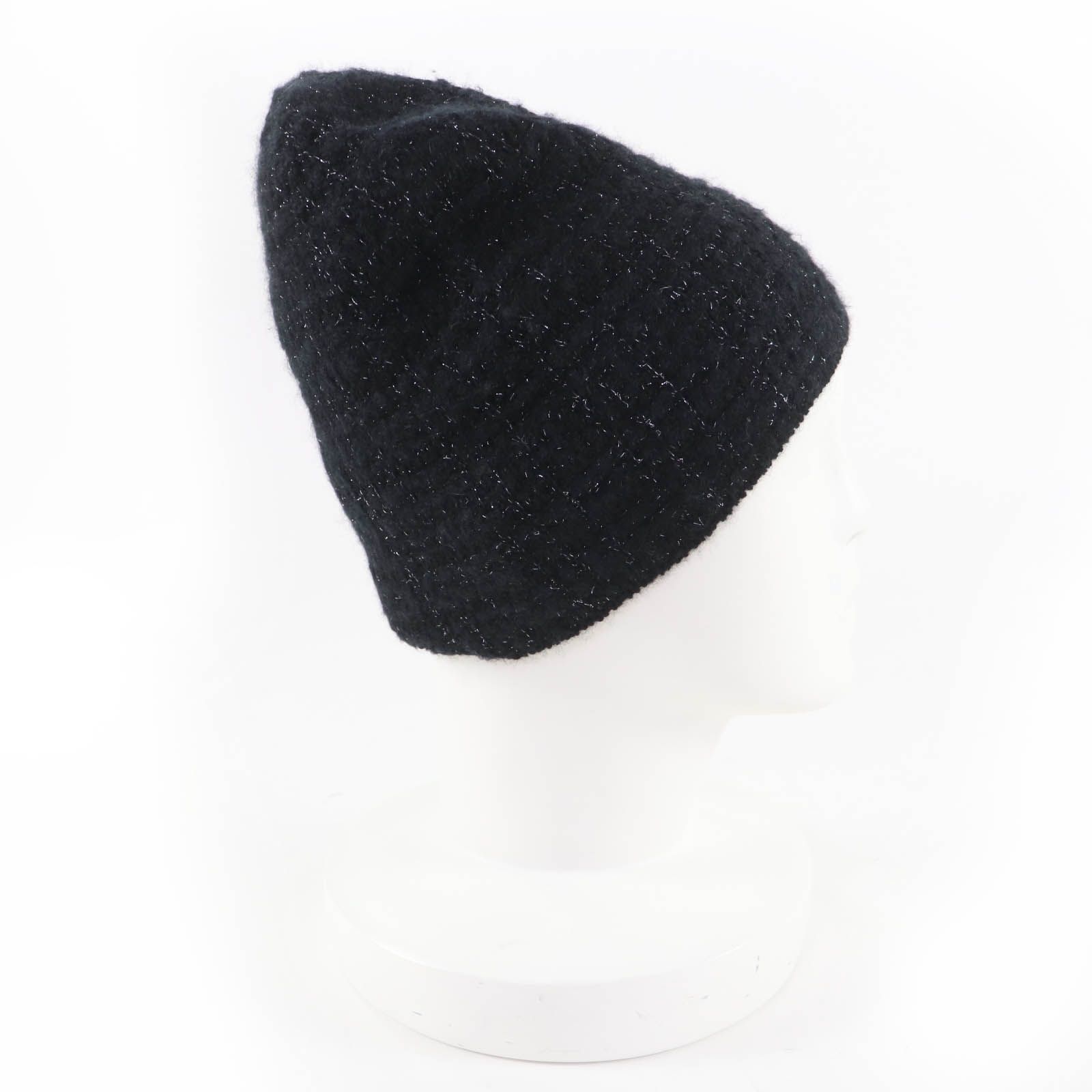美品 CHANEL シャネル ツイード カシミヤ×シルク ニット帽 ビーニー 美品☆CHANEL シャネル カシミヤ シルク ココマーク ツイード ニット
