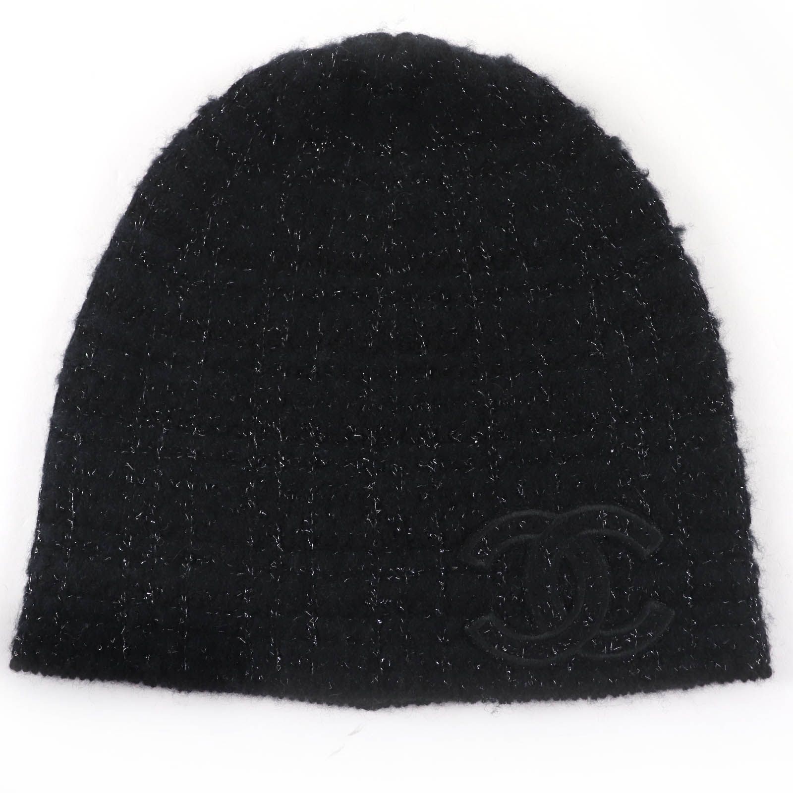 美品 CHANEL シャネル ツイード カシミヤ×シルク ニット帽 ビーニー 美品☆CHANEL シャネル カシミヤ シルク ココマーク ツイード ニット