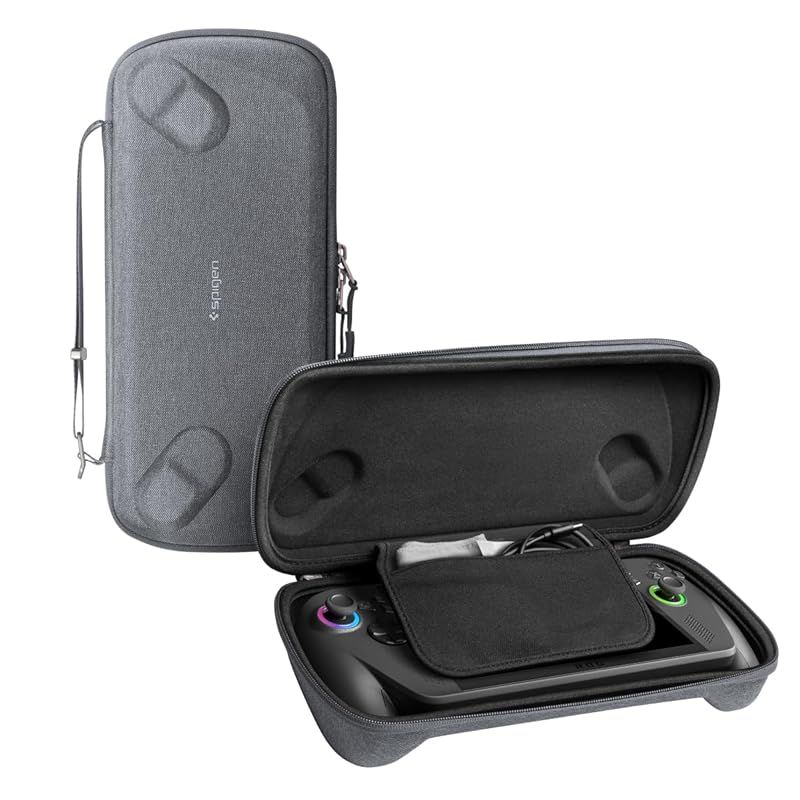 Spigen 7インチ対応 ポータブル ゲーミングPC 収納ケース ROG Xbox Ally / Xbox Ally X / MSI Claw A1M / 7AI+ 保護ケース キャリングポーチ ストラップ付き クラスデン AGP09835 (チャコール 1