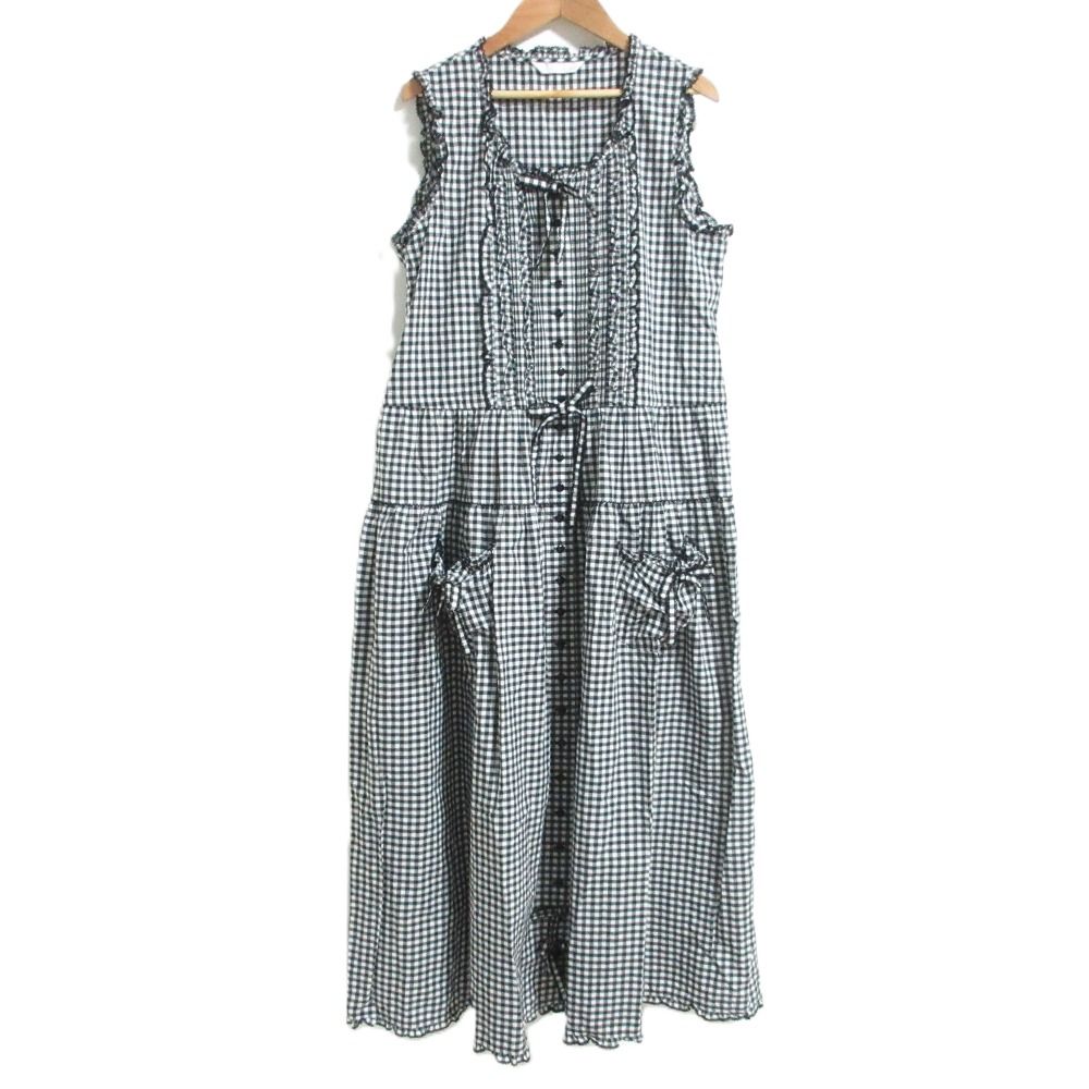 ピンクハウス 黒ギンガムチェック ノースリーブワンピース　美品 美品 PINK HOUSE ピンクハウス ギンガムチェック ピコフリル リボン