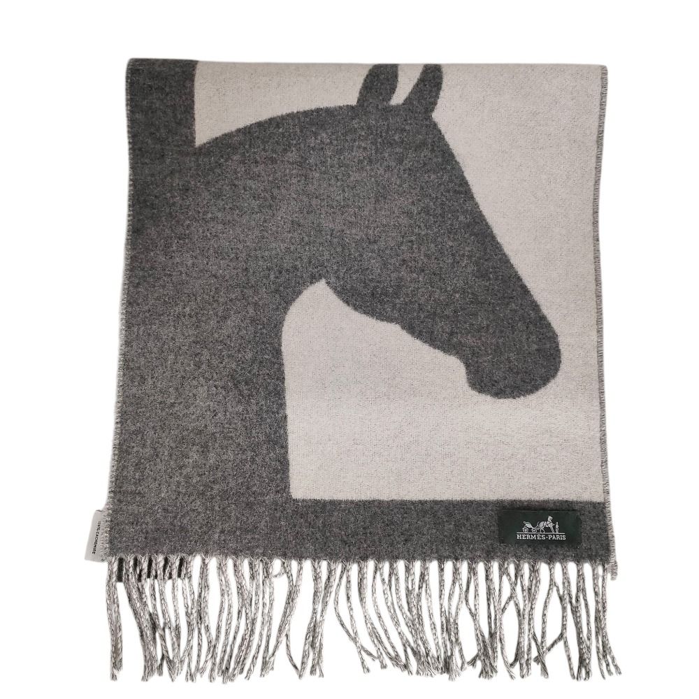 新品同様 HERMES エルメス カシミヤ100％ ラブストーリー 馬柄