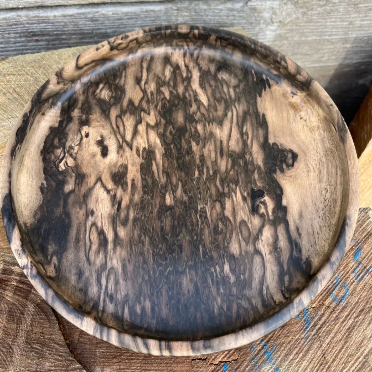 黒柿　丸盆　孔雀杢　銘木　希少品