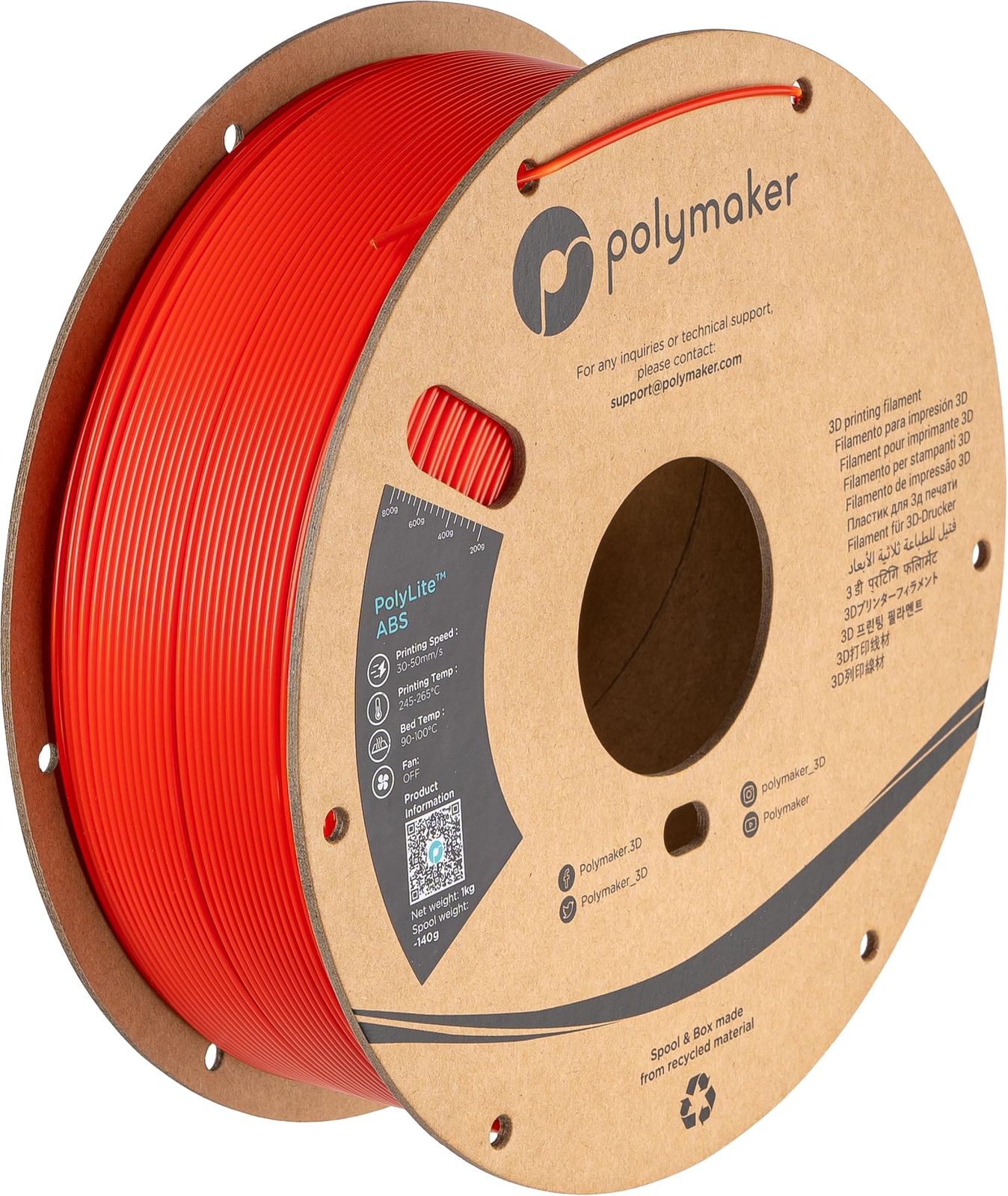 新品 ポリメーカー(Polymaker)3Dプリンタ―用フィラメント PolyLite ABS 1.75mm径 1kg巻 レッド