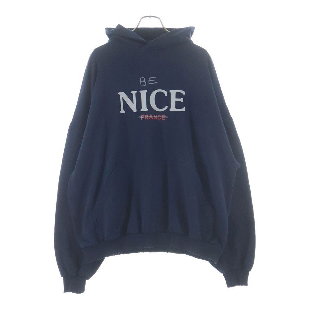 BALENCIAGA バレンシアガ 23AW ROUND HOODIE BE NICE フロントプリント ダメージデザイン スウェット プルオーバー ラウンド フーディー パーカー ネイビー 761458TPVE5 BALENCIAGA (バレンシアガ) 23AW ROUND HOODIE BE NICE フロント