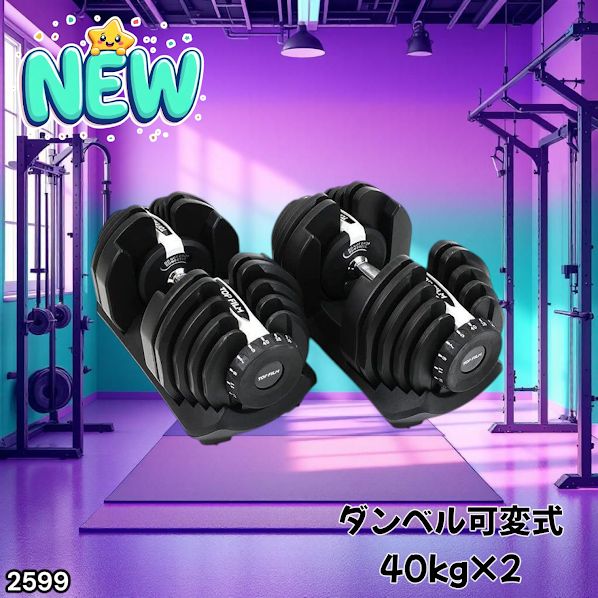 2599 ダンベル 可変式 ライトグレー 40kg 2個 総重量80kg 多機能 5 