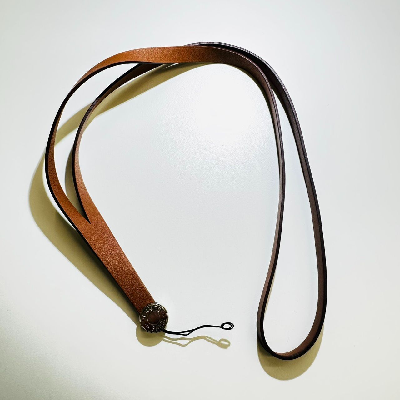 【錦】HERMES エルメス ネックストラップ B刻印 ヴォースイフト セリエ イプソ ロングストラップ 携帯ストラップ ブラウン 【76IO】D3