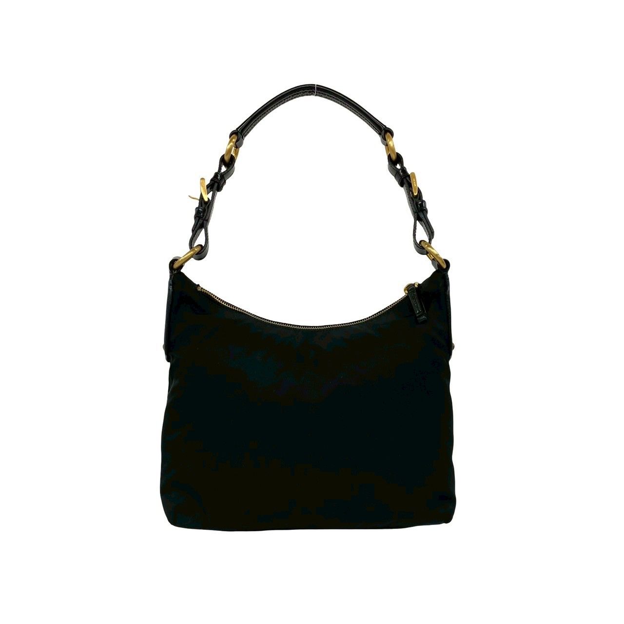 極 美品 袋付き PRADA プラダ 三角ロゴ 金具 ナイロン パテントレザー 本革 スタッズ セミ ワン ショルダーバッグ ブラック 27985 極 美品 袋付き PRADA プラダ 三角ロゴ 金具 ナイロン パテントレザー