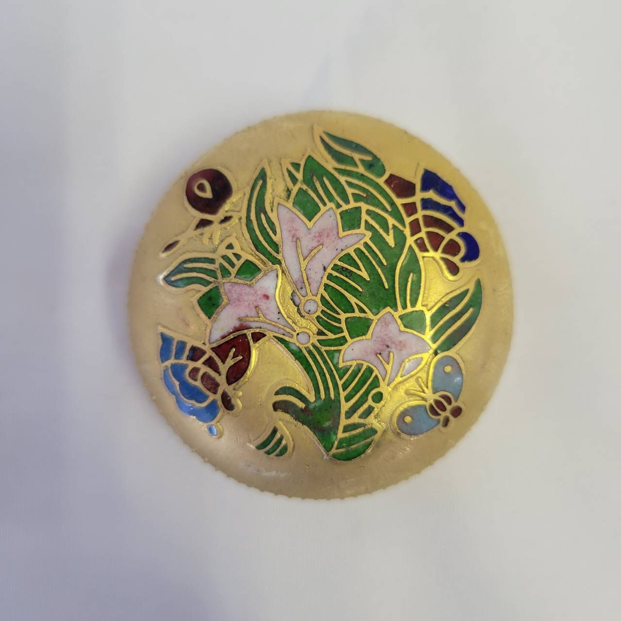 七宝焼 小物入れ 香合 花柄 蝶々柄 丸型 円型 雑貨 アンティーク 