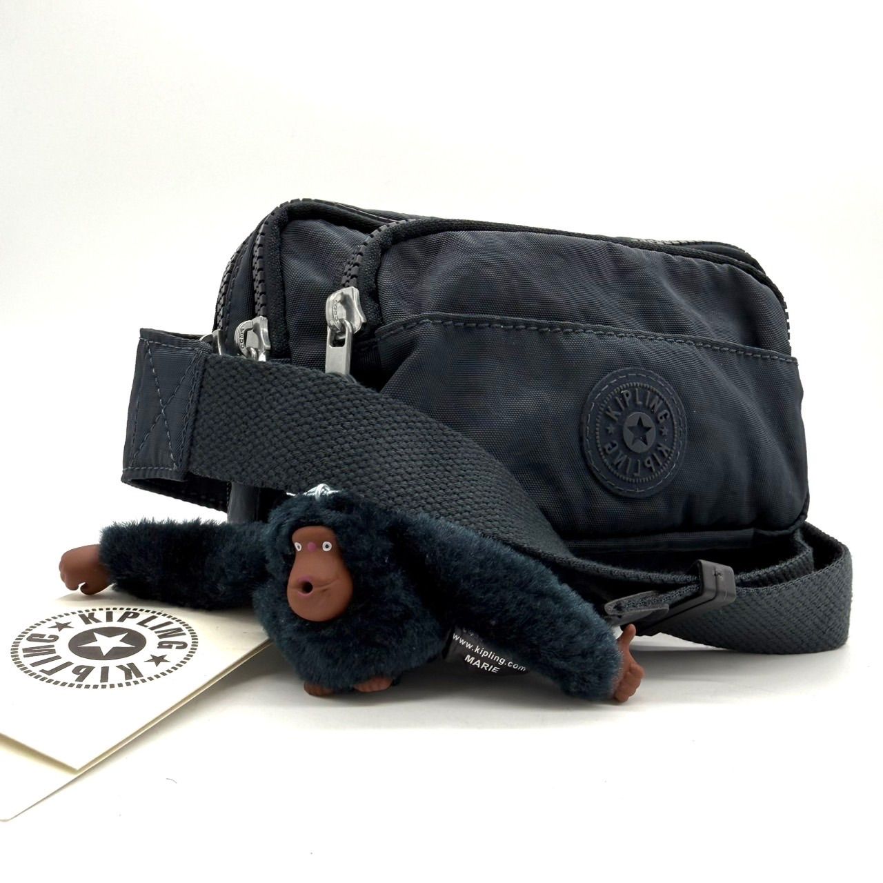 美品】キプリング KIPLING ショルダーバッグ ナイロン ネイビー 猿 