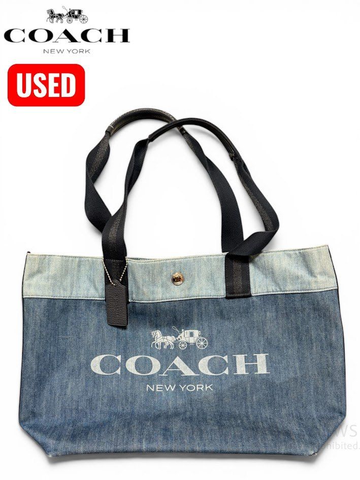☆COACH コーチ デニム トートバッグ 大容量 ロゴプリント ☆COACH コーチ デニム トートバッグ 大容量 ロゴプリント
