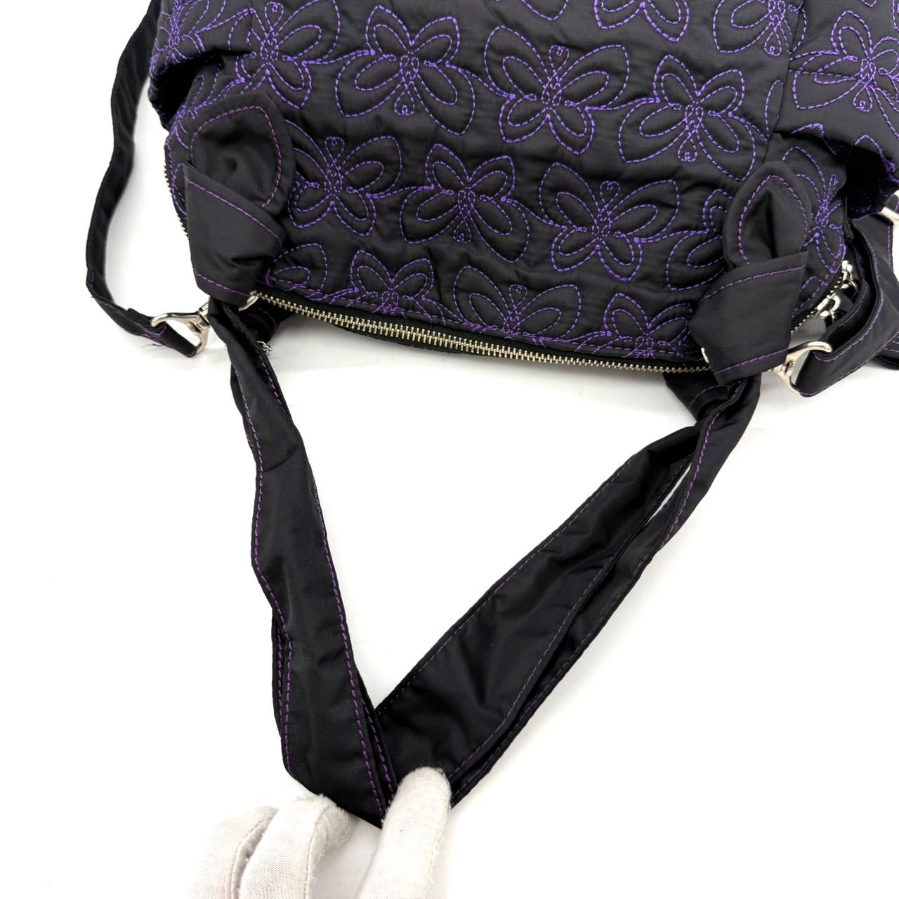 美品】アナスイ ANNA SUI 2WAY ショルダーバッグ 蝶 バタフライ 黒 紫 