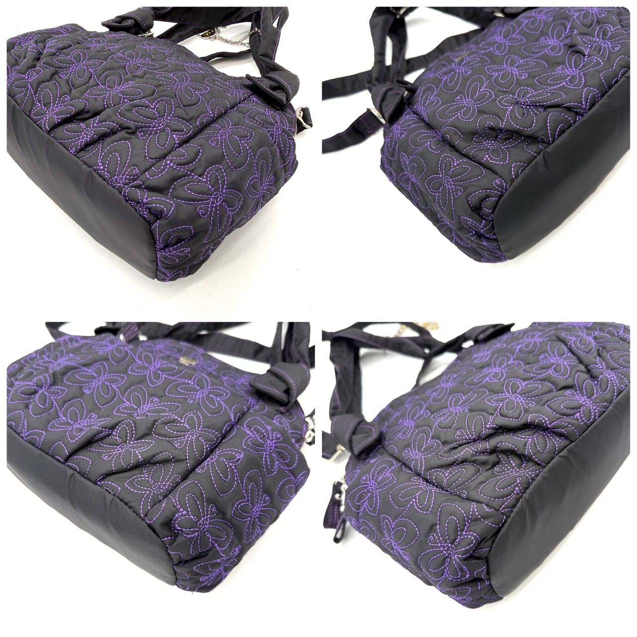 美品】アナスイ ANNA SUI 2WAY ショルダーバッグ 蝶 バタフライ 黒 紫