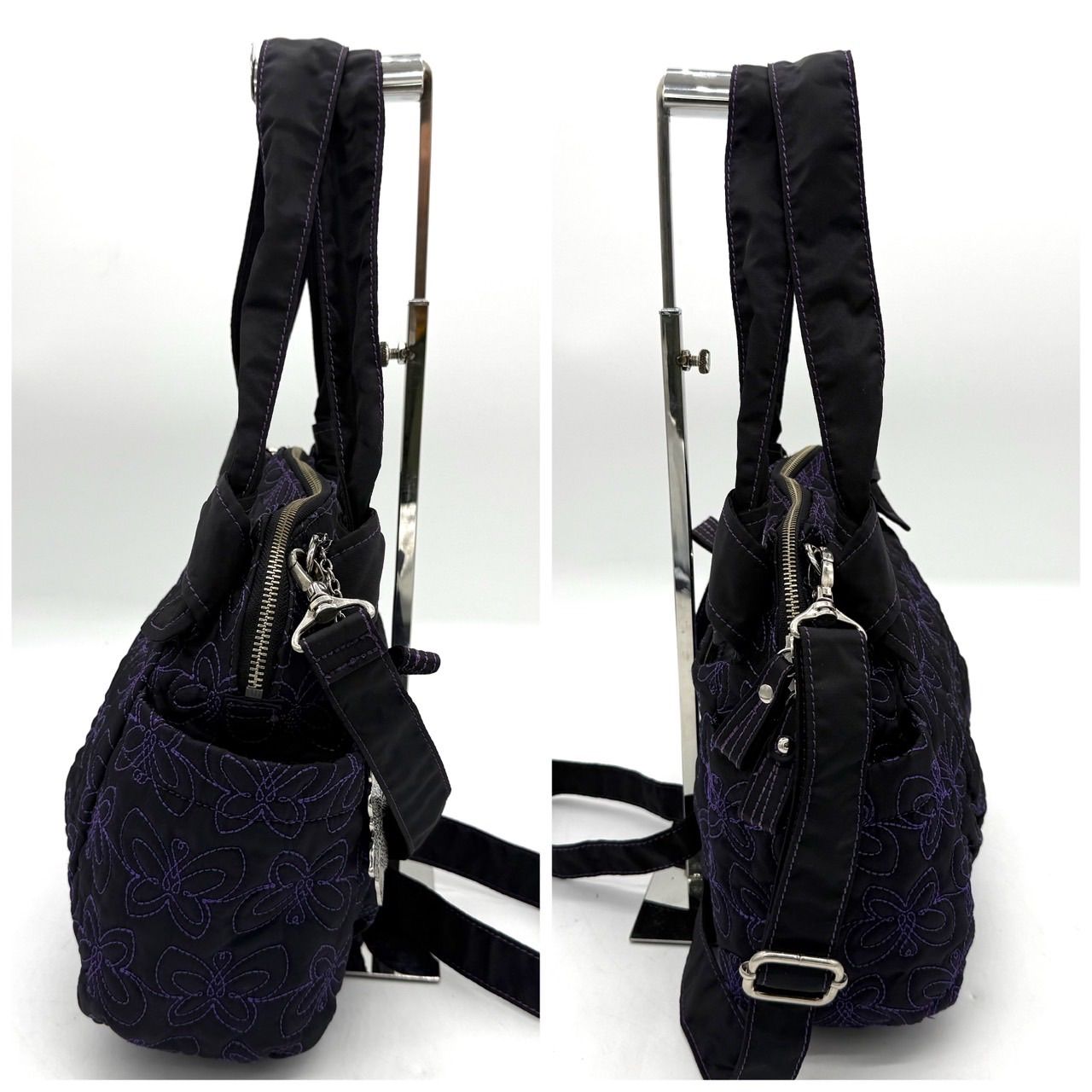 美品】アナスイ ANNA SUI 2WAY ショルダーバッグ 蝶 バタフライ 黒 紫 