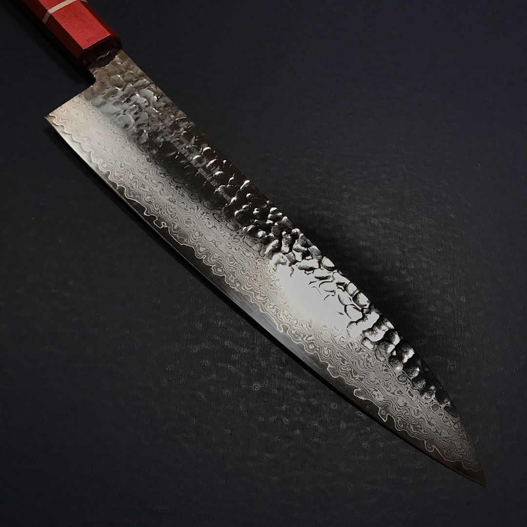 堺孝行 牛刀 包丁 和牛刀 240mm 皇赤柄 樫漆柄 VG10 V金10号 33層槌目