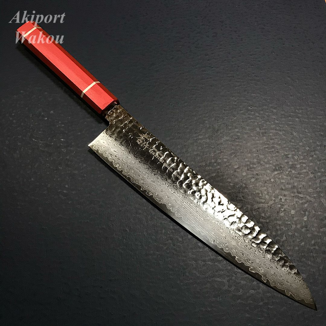 堺孝行 牛刀 包丁 和牛刀 240mm 皇赤柄 樫漆柄 VG10 V金10号 33層槌目
