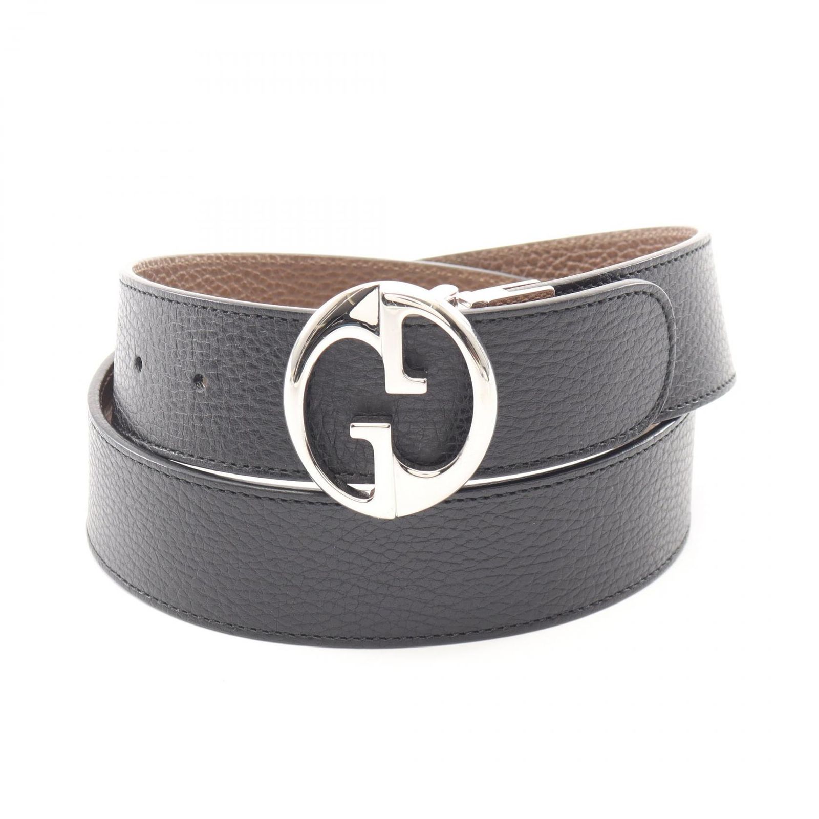 GUCCI レザー ロゴ　バックル シルバー金具 ベルト ブラック　449715 グッチ GUCCI ベルト GGバックル リバーシブル シルバー金具 449715