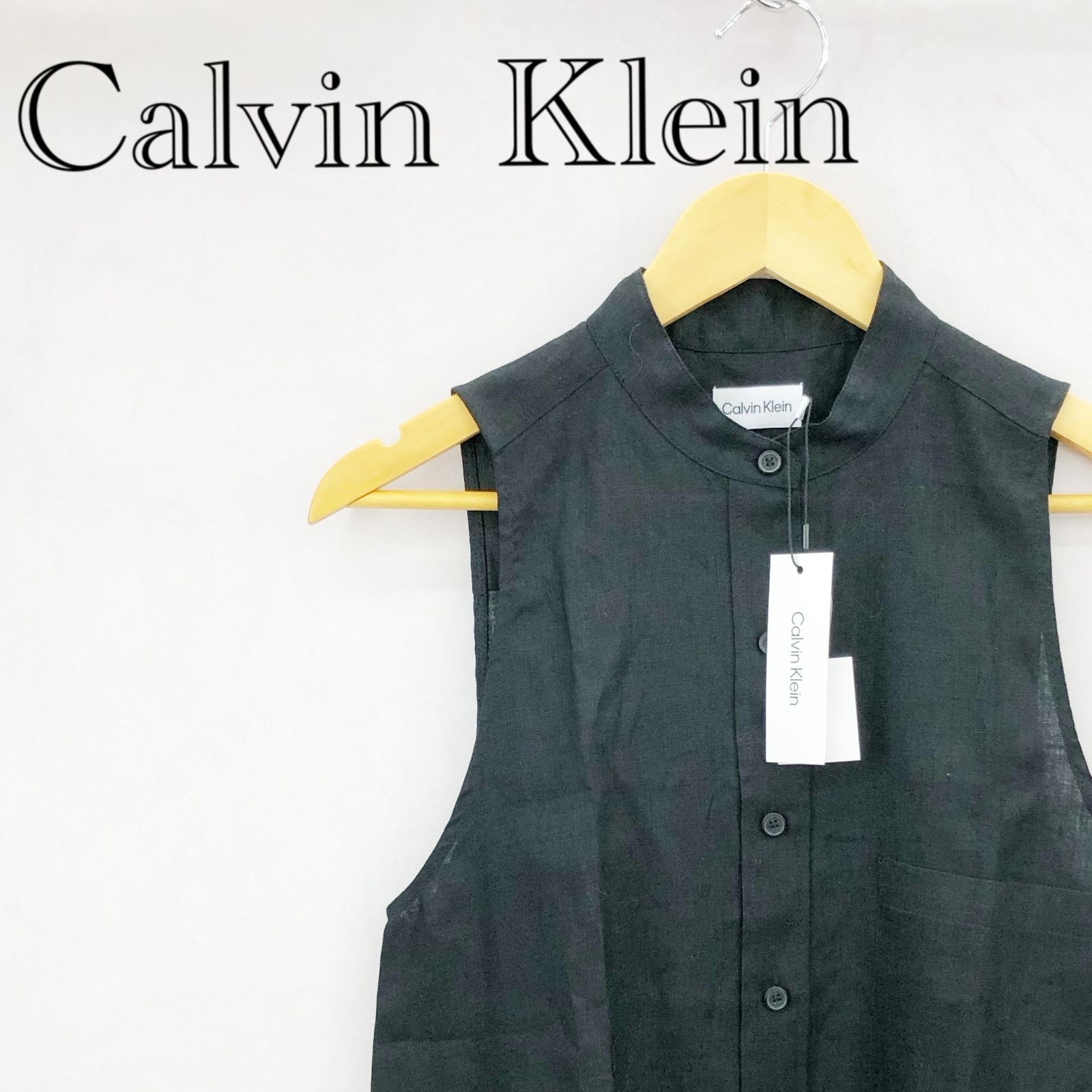 タグ付 極美品 Calvin Klein カルバン・クライン LINEN SLEEVELESS TOP 