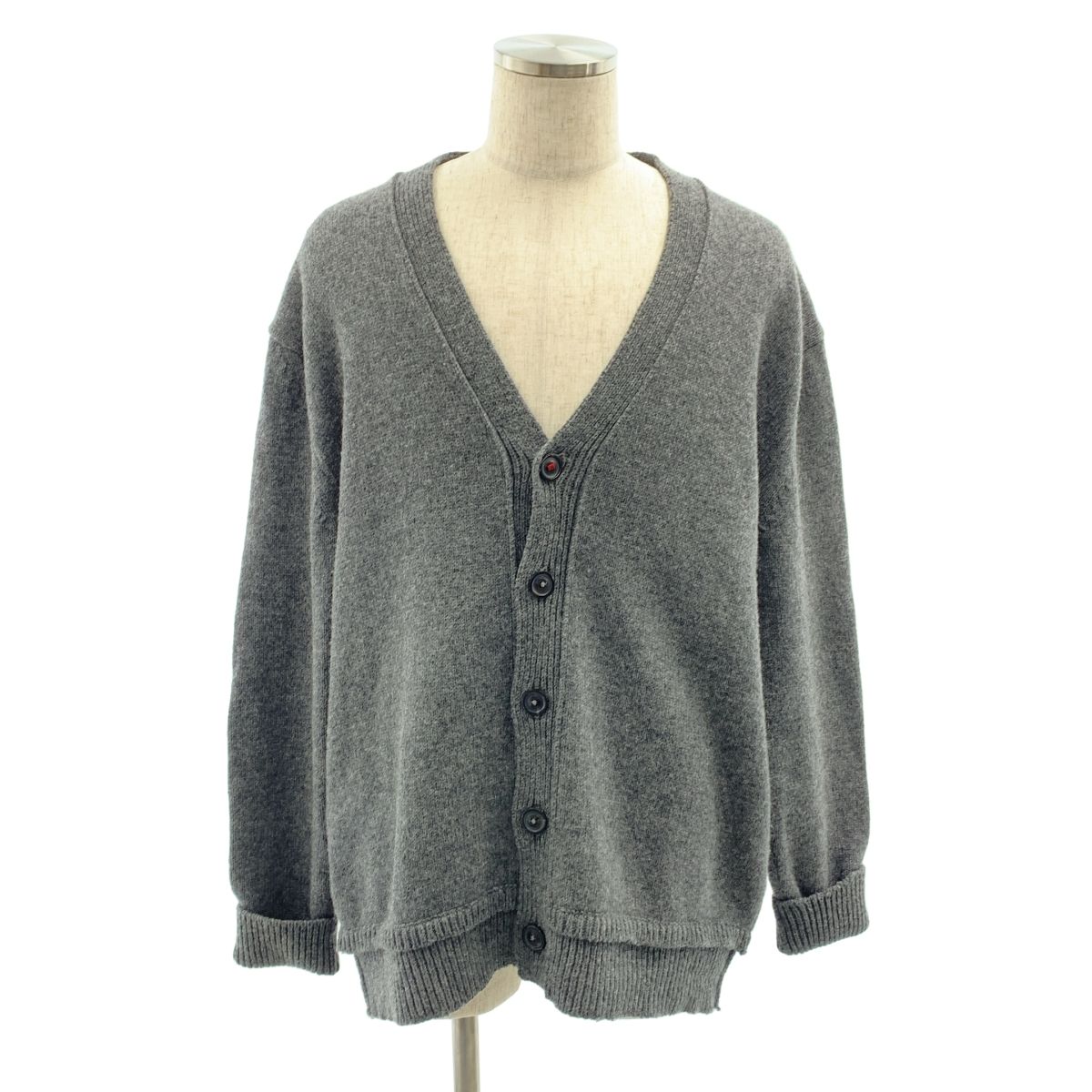 【美品】  Maison Margiela / メゾンマルジェラ | 2023AW | ウール レザーエルボーパッチ オーバー ニット カーディガン | M | グレー | メンズ 美品】 Maison Margiela / メゾンマルジェラ | 2023AW | ウール レザー