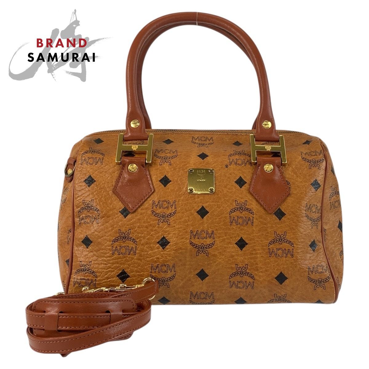 MCM エム シー エム ヴィセトス ブラウン ゴールド金具 レザー 