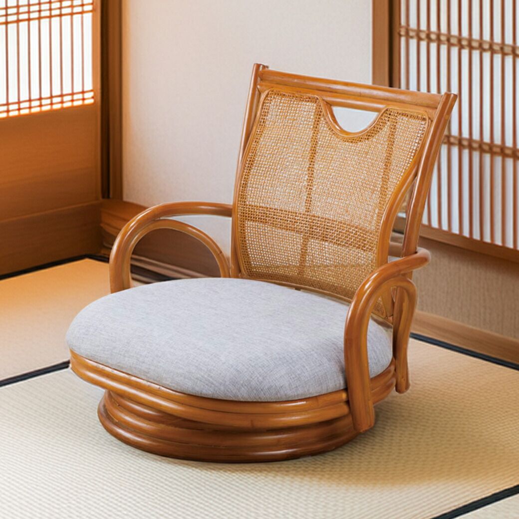 椅子・チェア 座面広々【新品】360°回転 籐回転あぐら座椅子 アウトレット