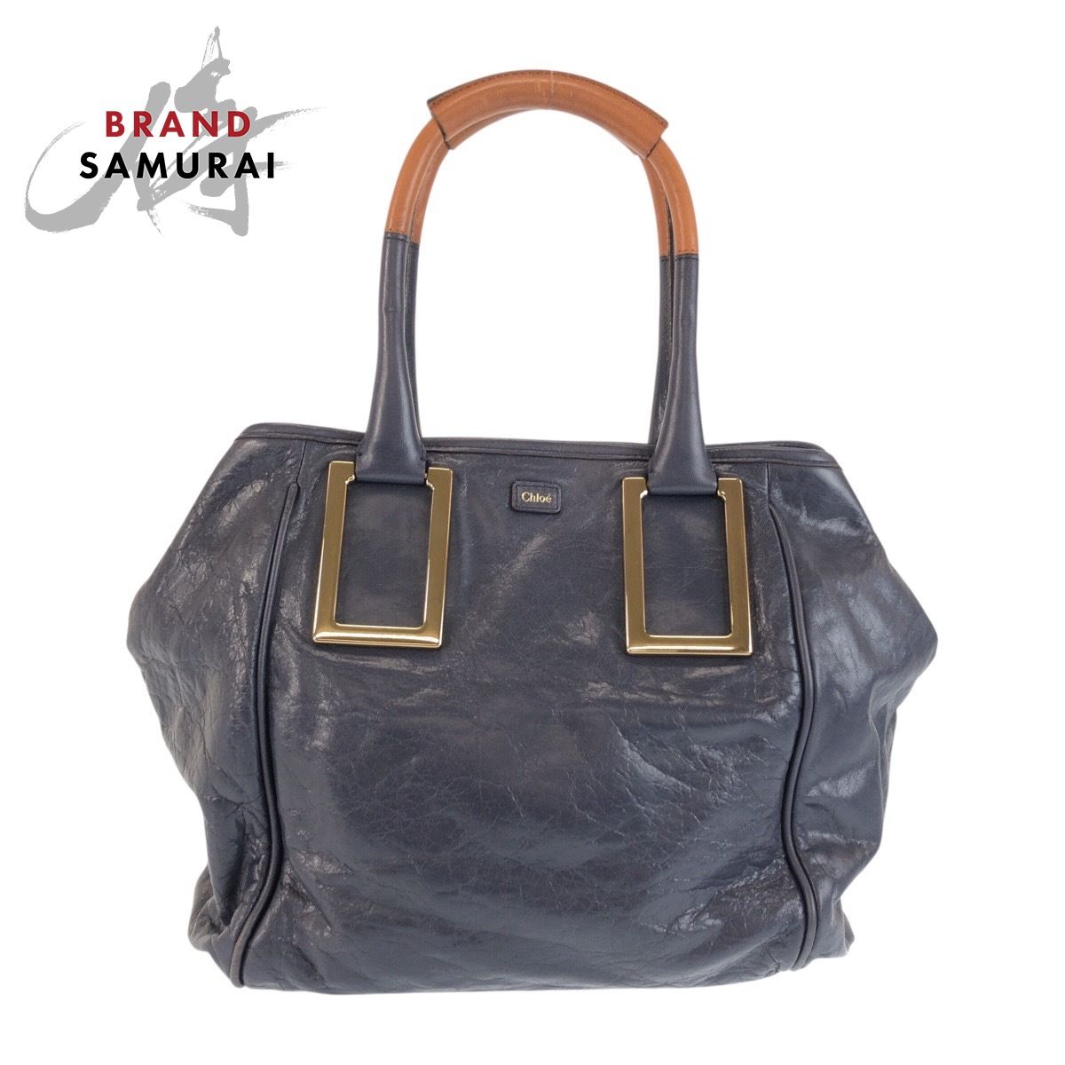美品 Chloe クロエ ネイビー ブラウン ゴールド金具 レザー 02 美品 Chloe クロエ ネイビー ブラウン ゴールド金具 レザー 02