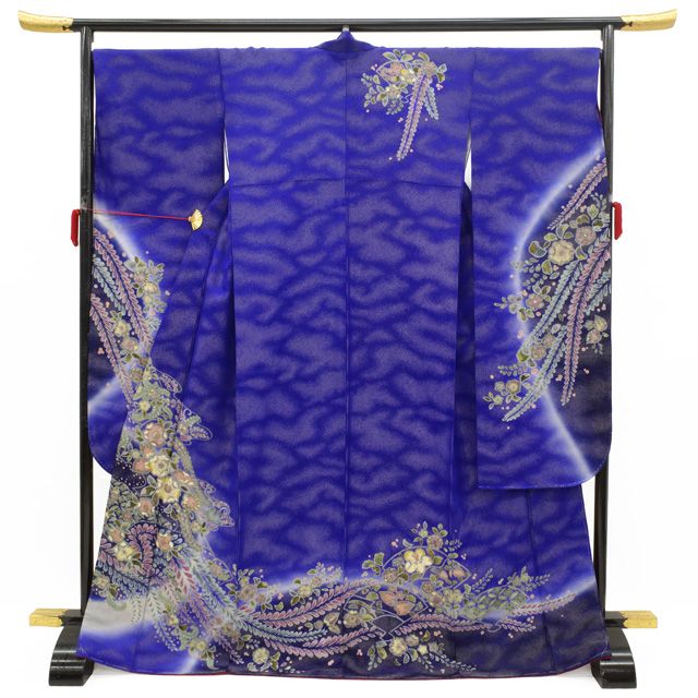 中古】 振袖 着物 リサイクル 正絹 成人式 フォーマル 青地 ぼかし