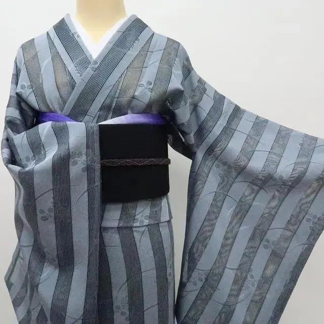 百華❀Y3149◇美品 紗 薄物 縦縞 萩 トールサイズ 小紋 洗える夏