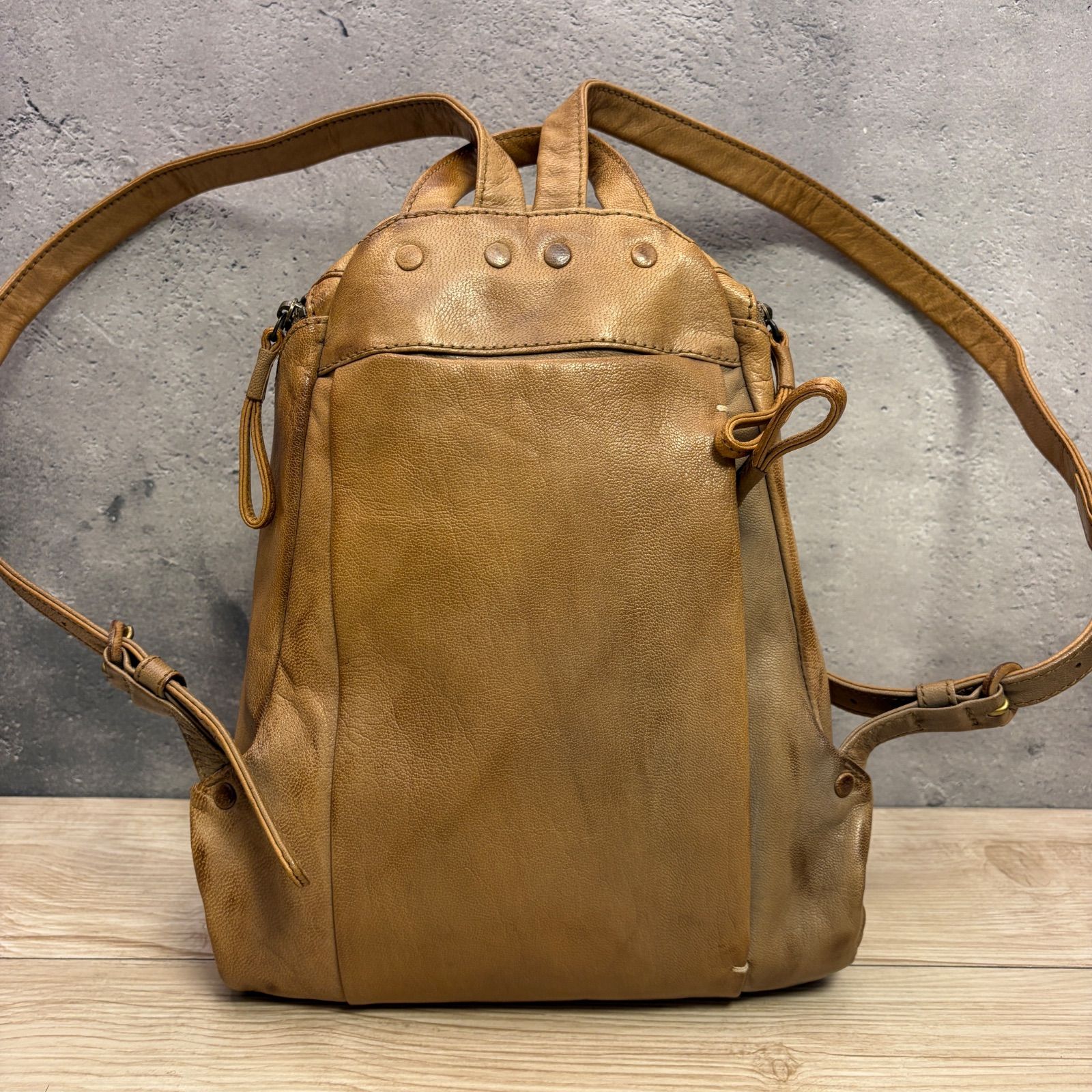 genten ゴートヌメ レザー リュック ベージュ 本革 ナチュラル J1-808 