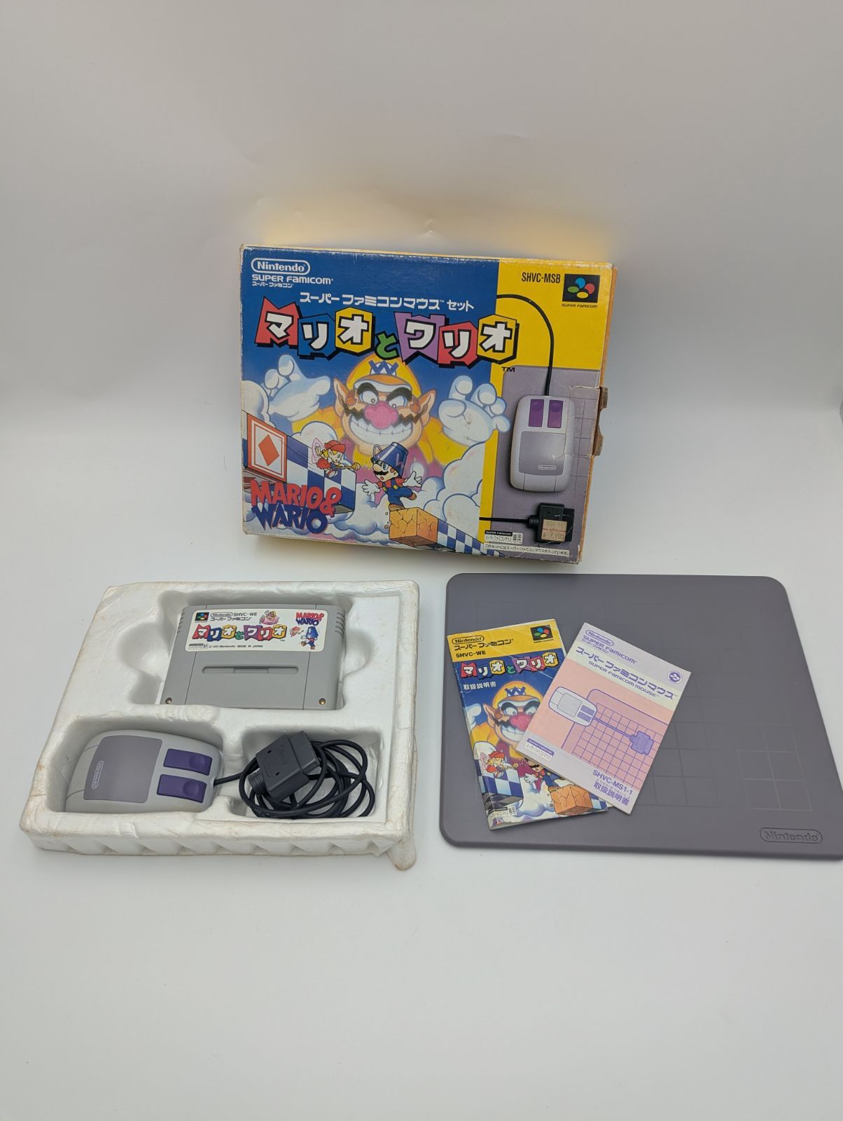 【動作確認済み】 スーパーファミコン マリオとワリオ 箱説付き マウス マウスパッド付属 SFC 任天堂 中古