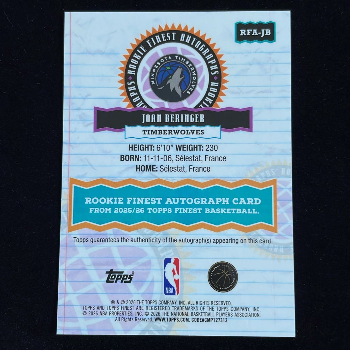 Joan Beringer ジョアン・ベリンジャー Topps Finest Refractor 2025 