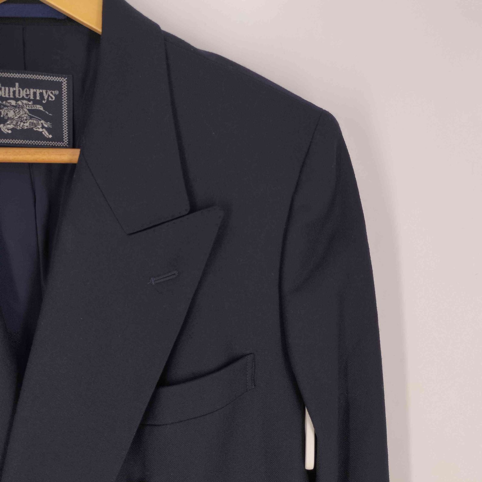 バーバリー BURBERRY カシミヤ ウール 金ボタン ダブル 紺ブレザー