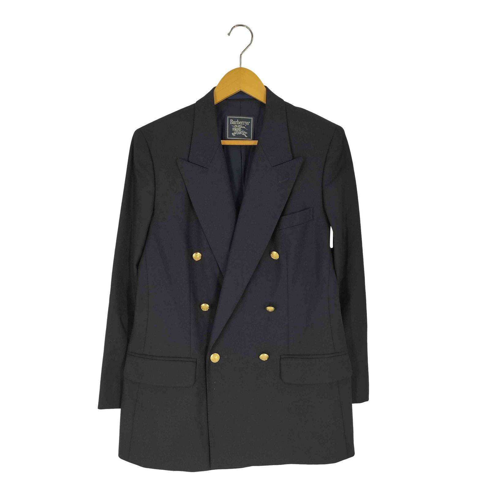 バーバリー BURBERRY カシミヤ ウール 金ボタン ダブル 紺ブレザー