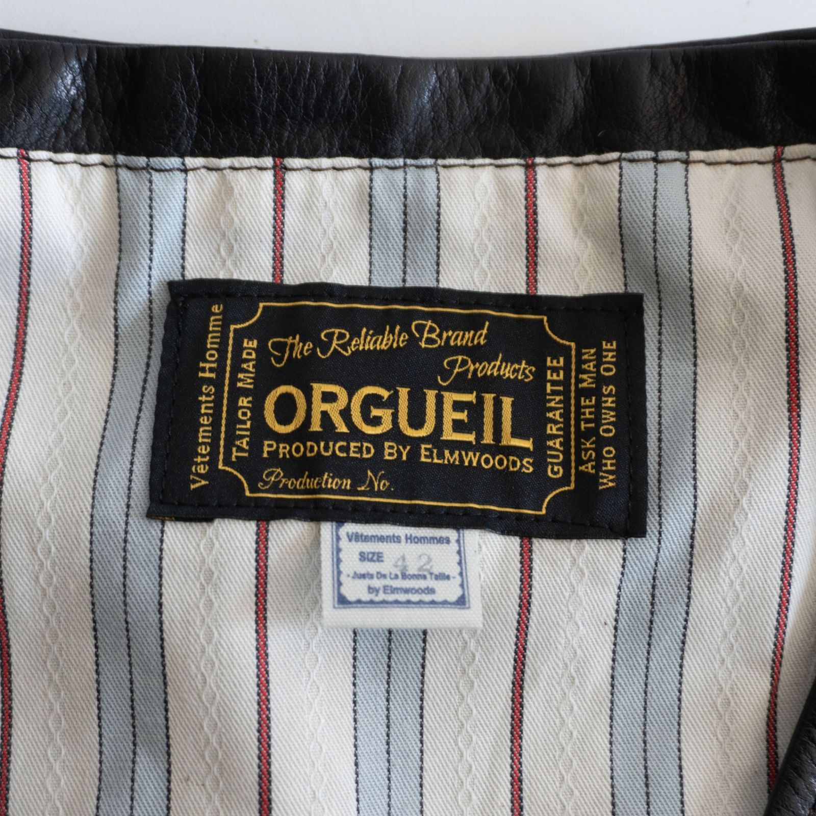 サイズ42】ORGUEIL【STEER LEATHER GILET】ブラック レザー ベスト