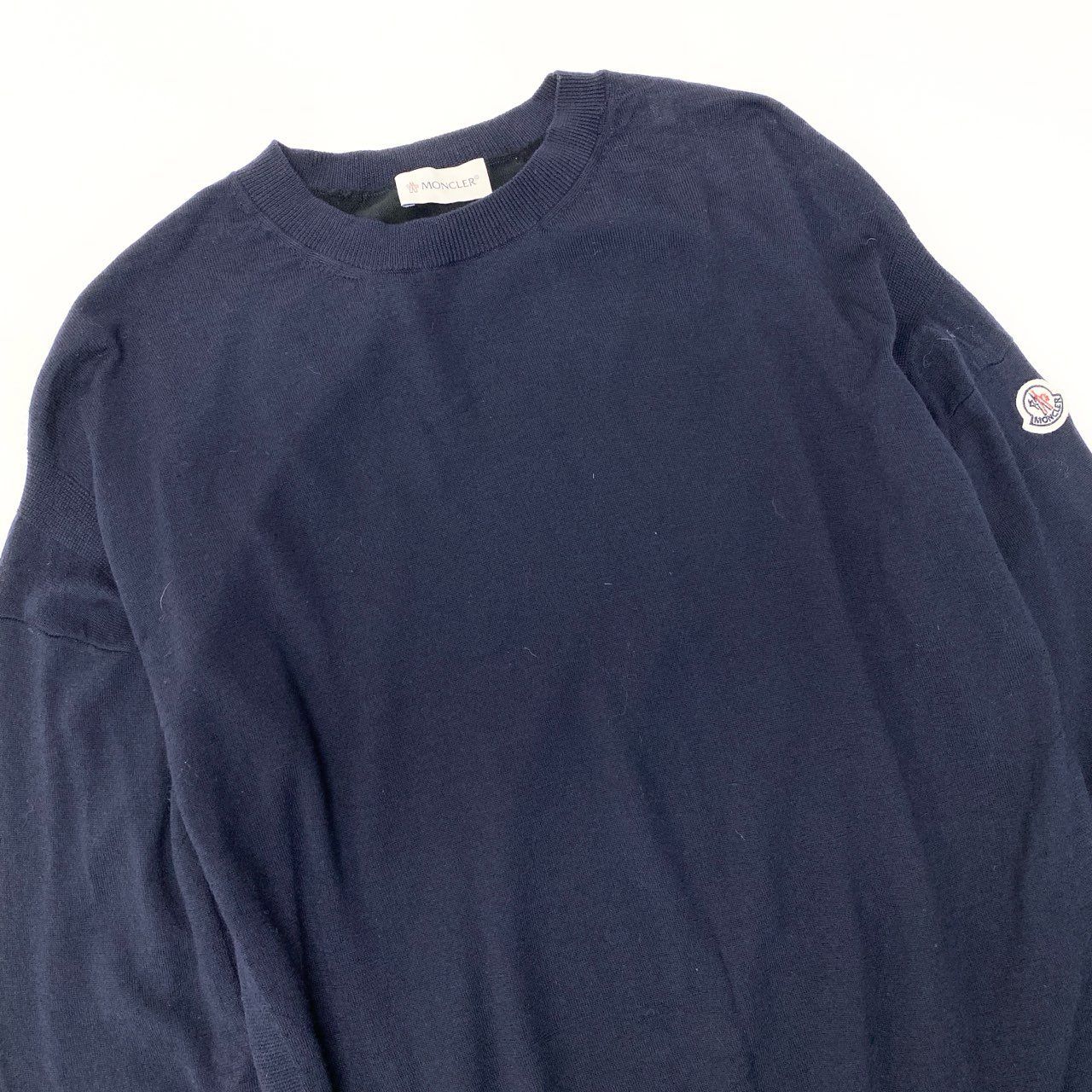 87d3 MONCLER モンクレール TRICOT KNIT SWEATER トリコニットセーター サイズM ダークネイビー ロゴワッペン D20919031400t18r 87d3 MONCLER モンクレール TRICOT KNIT SWEATER トリコニットセーター