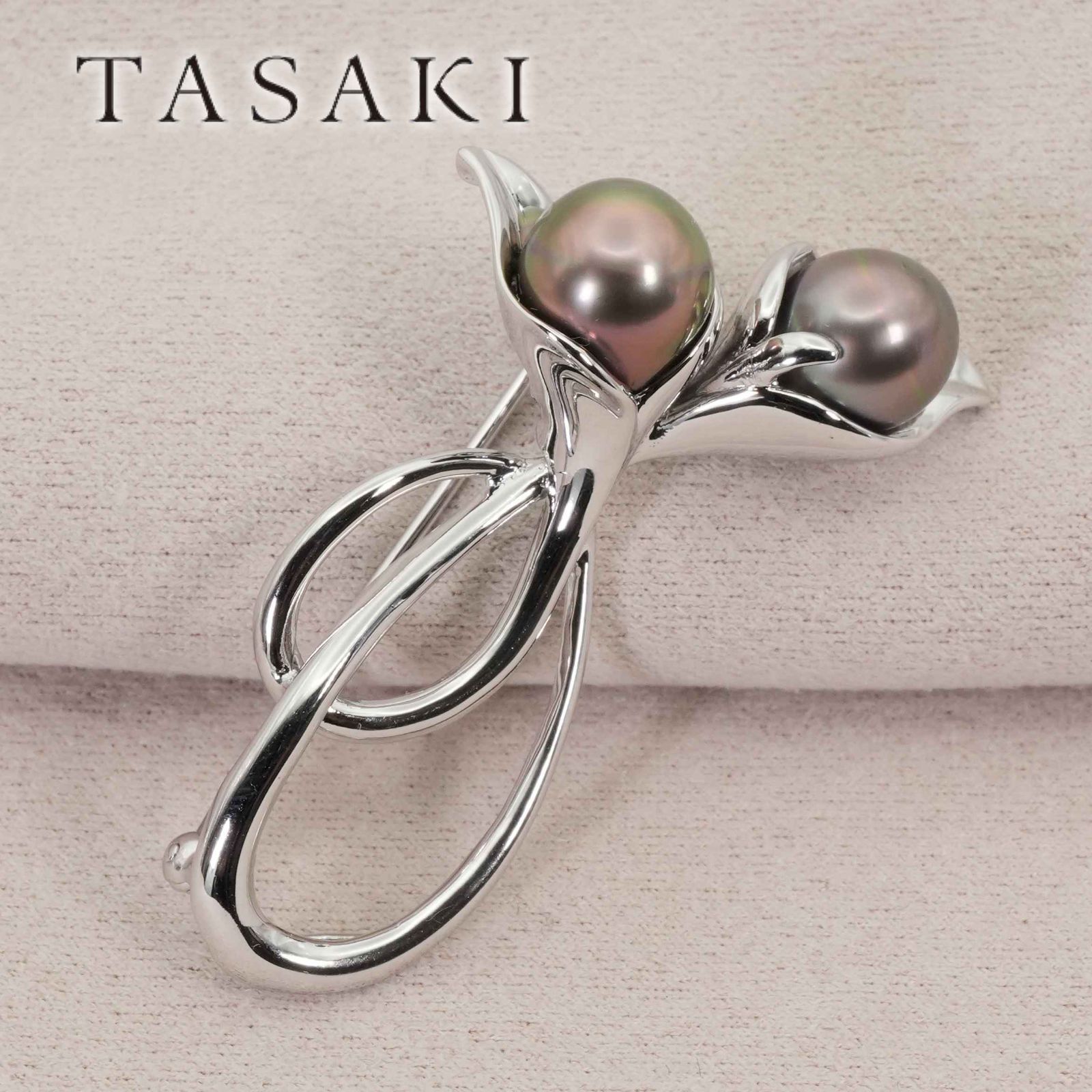 美品 タサキ 黒蝶真珠 シルバー パール ブローチ 田崎真珠/25-3836