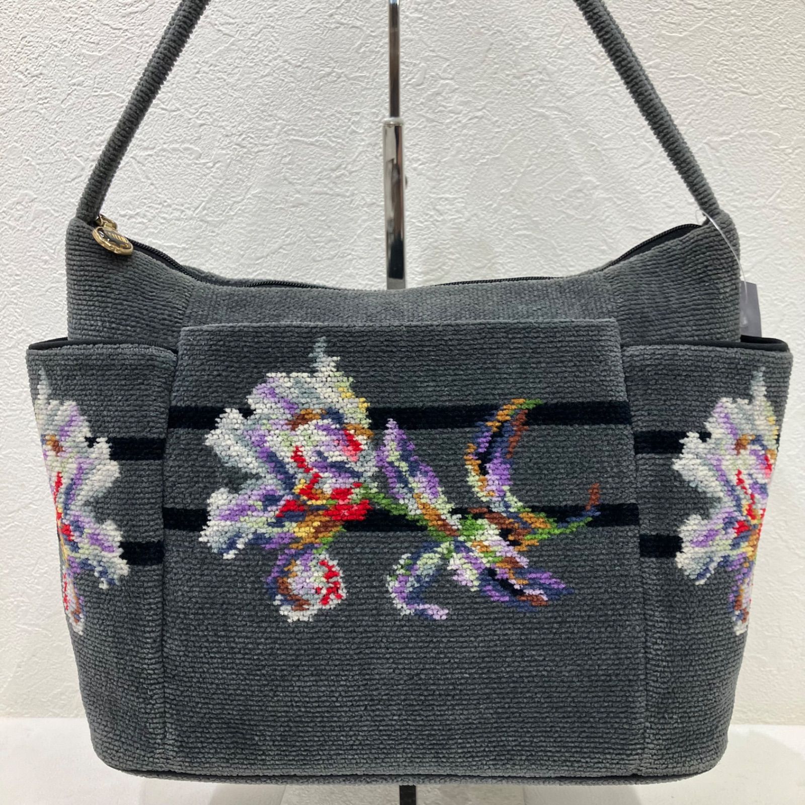 1503 FEILER フェイラー トートバッグ ブルージュ 花柄 グレー系 