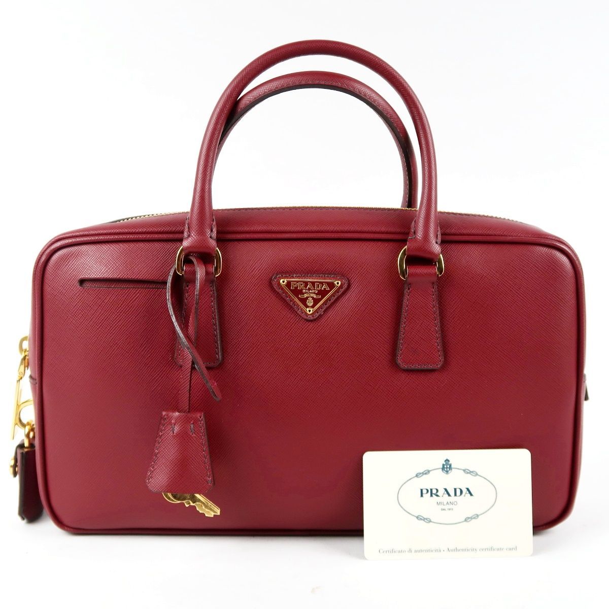 超美品】PRADA プラダ サフィアーノレザー ハンドバッグ ボルドー系 