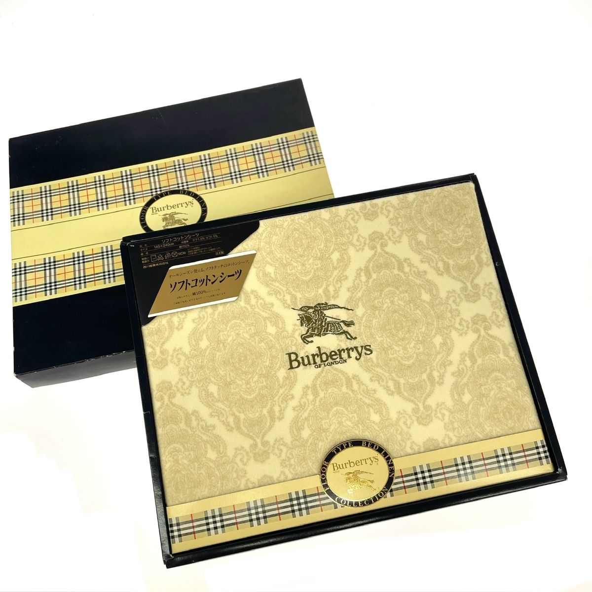 Burberry's バーバリーズ ソフトコットンシーツ 140×240 西川産業/コットン/ライトベージュ ホースロゴ刺繍/ペイズリー柄 / 240001197256