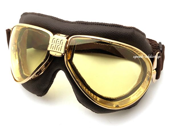 nannini TT GOGGLE BROWN・GOLD × ANTI FOG YELLOW/ナンニーニ tt ゴーグル アチガファグ カラーレンズ バイクゴーグル 英国車 レトロ クラシック