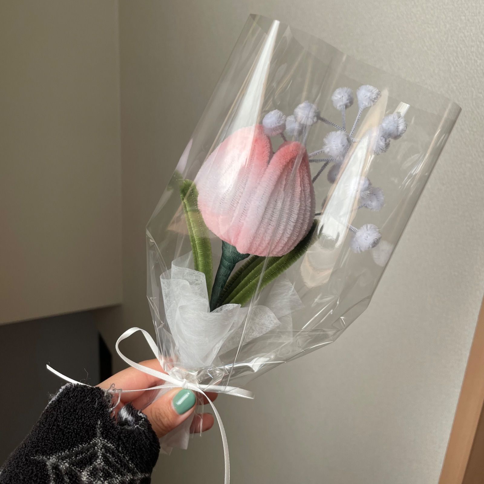 モールフラワーブーケ 白 黒 枯れないお花 韓国 モールフラワー 枯れない花束 韓国インテリア モールフラワーブーケ 白