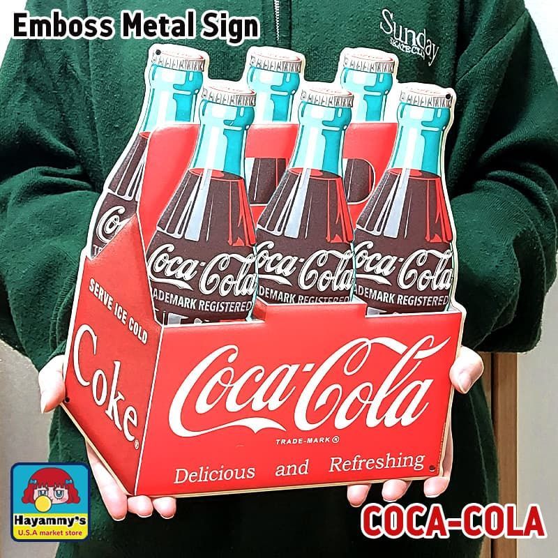ブリキ看板 コカコーラ アンティーク カートンボックス エンボスメタル 