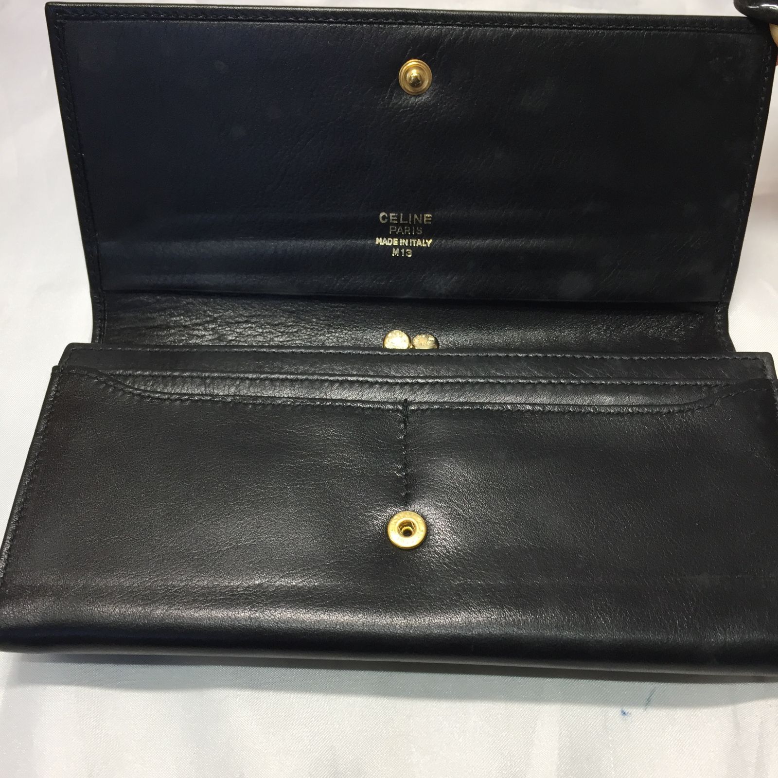 S【ヴィンテージ】セリーヌ CELINE レザー長財布 がま口 エンボスロゴ 