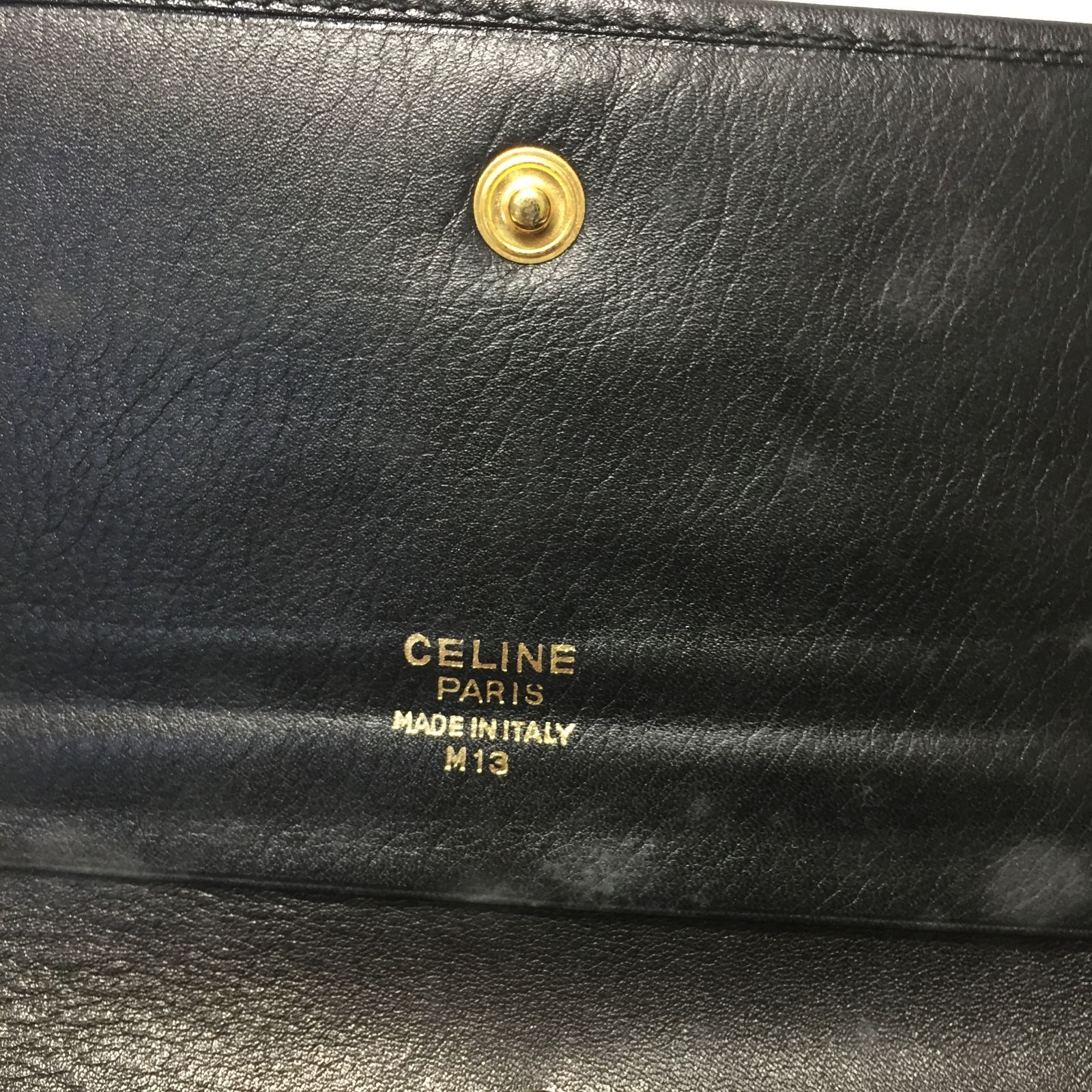 S【ヴィンテージ】セリーヌ CELINE レザー長財布 がま口 エンボスロゴ 