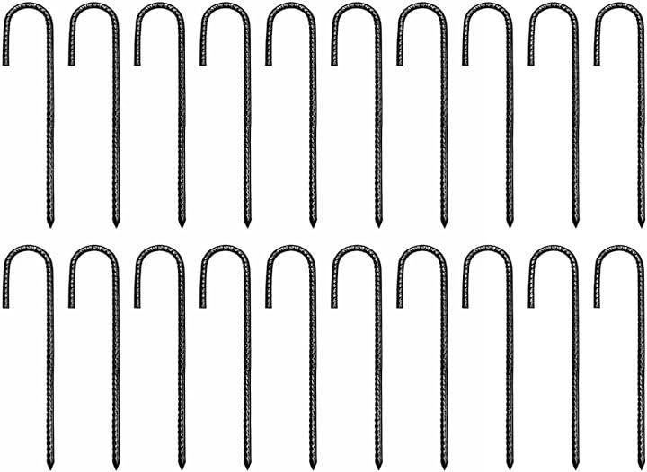 アチスメル 鉄筋 杭 J型 40cm 20本 10mm厚 打ち込み 庭 固定 設営 ブ (ブラック)