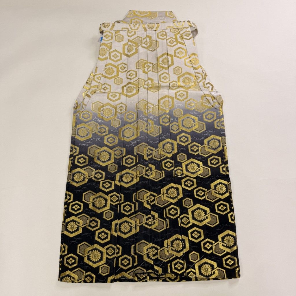 袴 行灯袴 L size 男袴 紐下丈88cm 男性用袴 成人式袴 金 黒 中古 5468