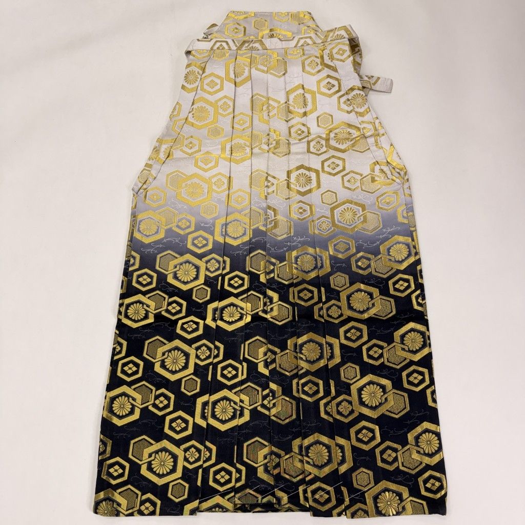 袴 行灯袴 L size 男袴 紐下丈89cm 男性用袴 成人式袴 金 黒 中古 5469