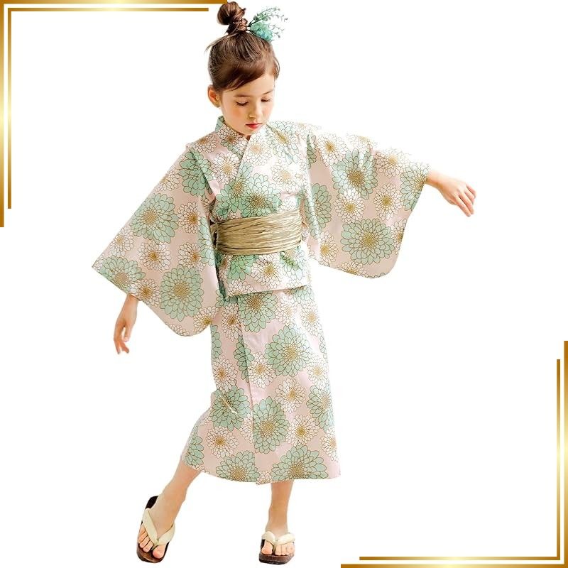 【新品】 [Bee] ビー 浴衣3点セット キッズ ガールズ 女の子 夏 簡単 セパレートタイプ 2WAY お祭り 花火大会 say00001 110cm しぼり巻帯×ピンク地ダリア 0