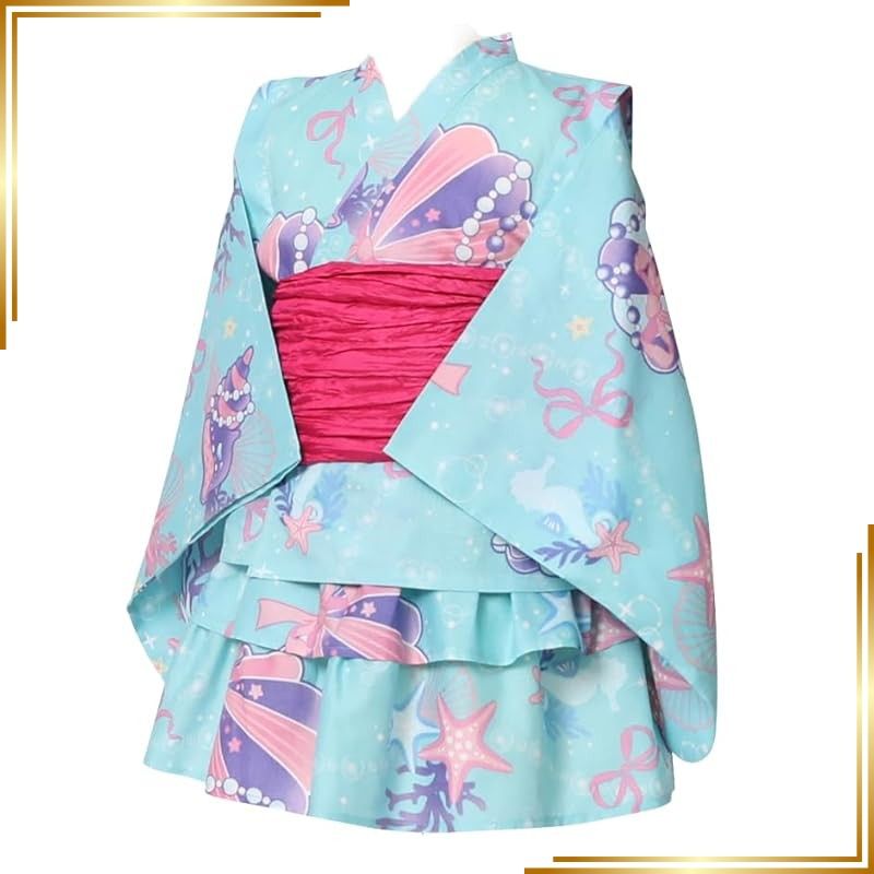 【新品】 [アリサナ] 浴衣 こども 女の子 セパレート 子供 (上衣・スカート・兵児帯の3点セット) 貝がらミント 120cm 0